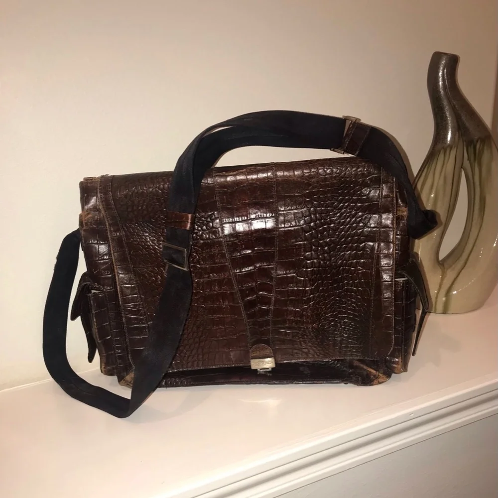 Bosca Brown Crocodile-Embossed Briefcase